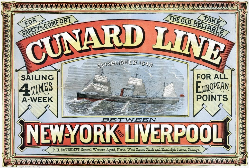 Cunard Line New York to Liverpool Poster in 1875