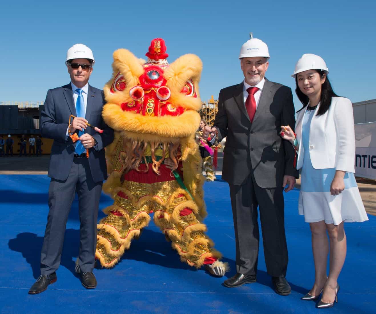 first Chinese lion dance ceremony to mark construction milestone