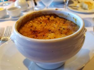The hearty Baked French Onion soup.
