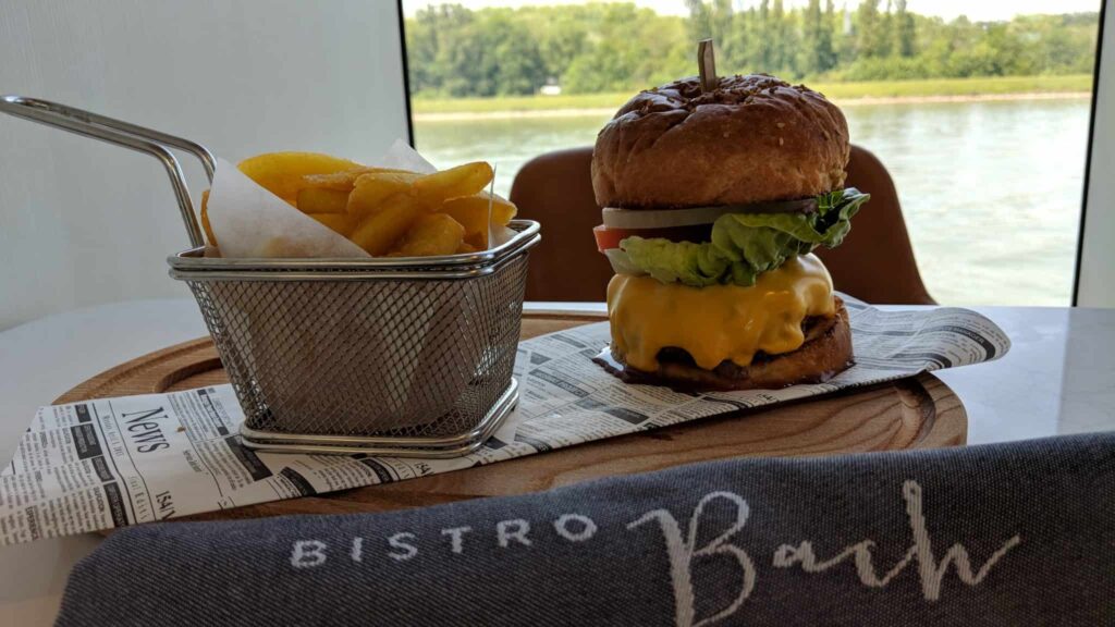 The cheeseburger at Crystal River Cruises' Bistro Bach