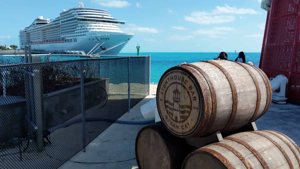 View of MSC Divina from the Ocean Cay MSC Marine Reserve, Lighthouse Bar.