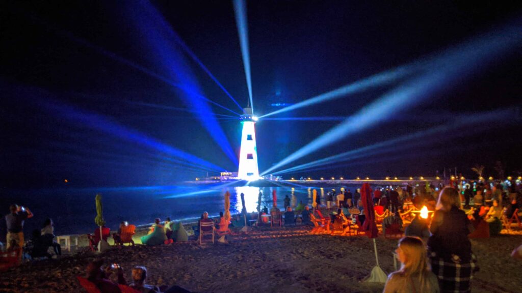 Lighthouse light show at the Ocean Cay Marine